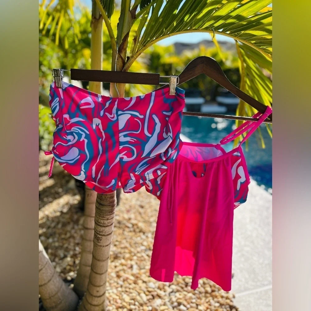 ✨ SHEIN Hot Pink Tankini & Swim Shorts Set – Size XL